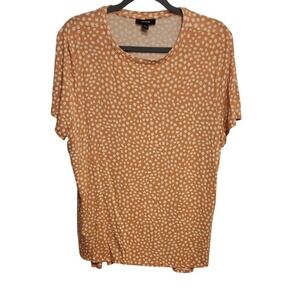 Alfani Orange White Dot Print Short Sleeve Casual T Shirt Top Womens Size L